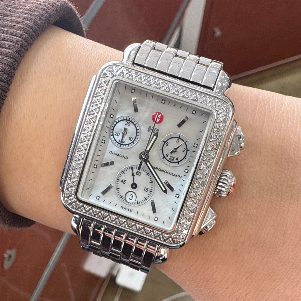 Michele Silver Diamond Chronograph Watch
